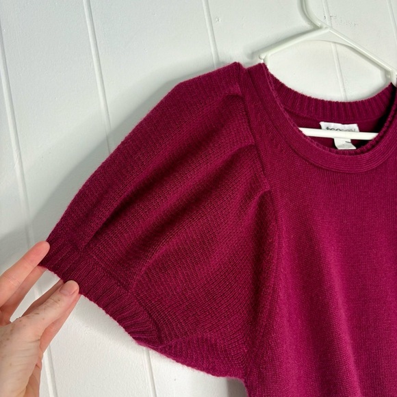 Tsesay 100% Cashmere Puff Sleeve Sweater Short Sleeve Size Small Fall Magenta - Picture 3 of 7